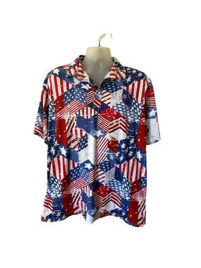 HRESKI Golf Polo Mens Flag Print Patriotic XLarge Colorful